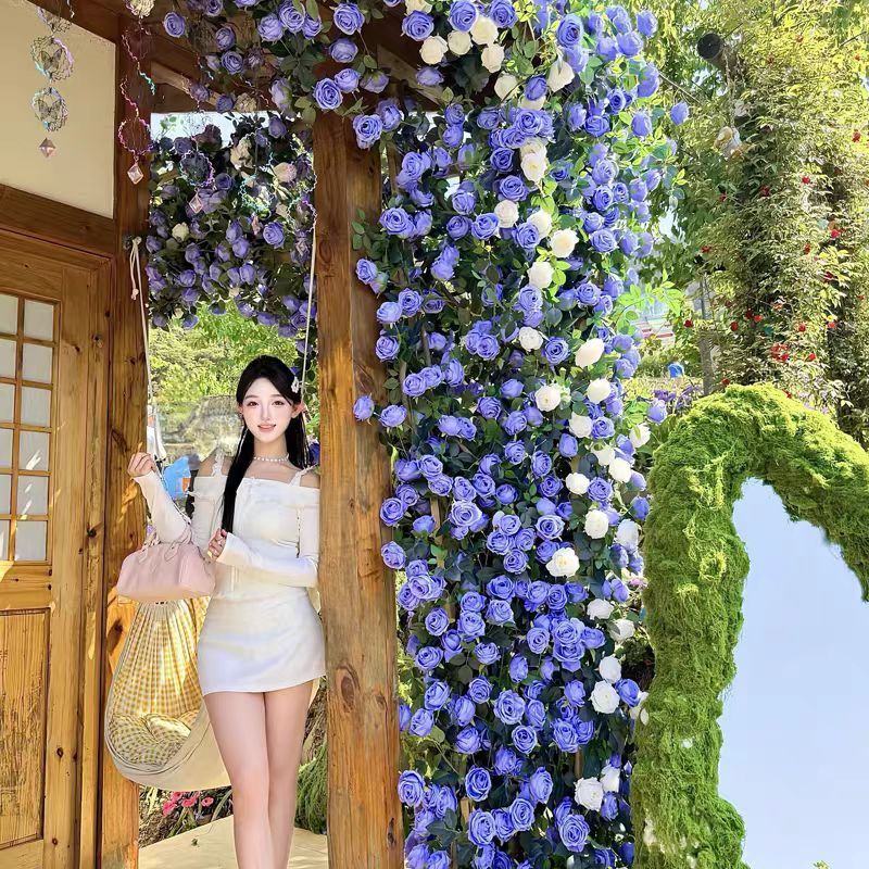 仿真玫瑰花藤蔓小花朵假花挂墙墙面婚庆装饰空调管道装饰缠绕遮挡