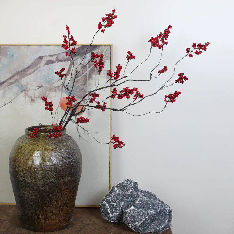 串串金果秋叶仿真浆果干枝假花客厅过年喜庆桌面花艺插花摆设