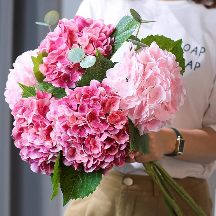 粉色手感保湿仿生绣球花仿真花束客厅餐桌花摆花高端花瓶摆件假花