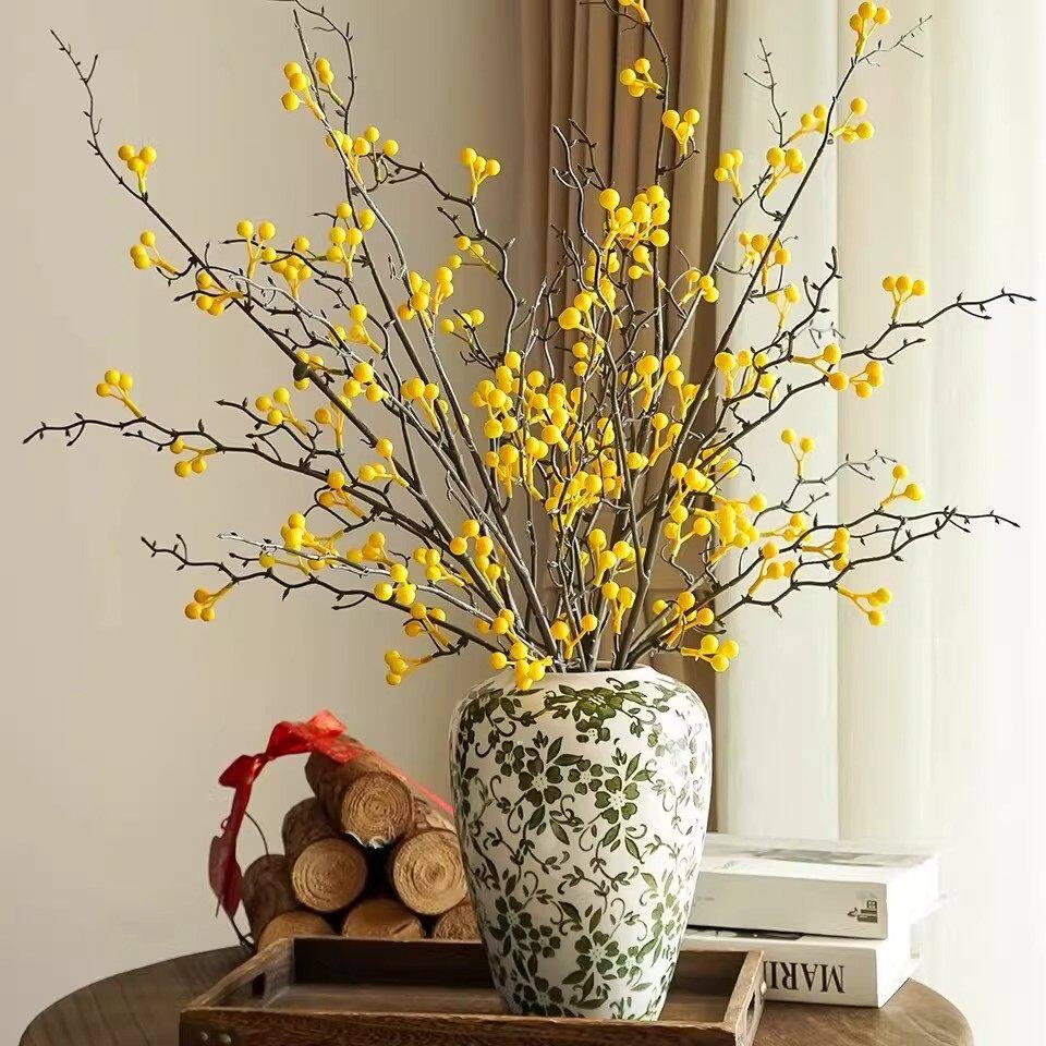 客厅防真花高花客厅仿真花摆件大件落地装饰红果子假花发财果浆果