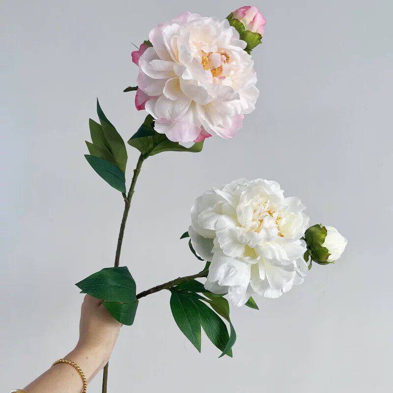 复古焦边仿真芍药牡丹花 茶室插花摆件新中式家居桌面假花装饰品