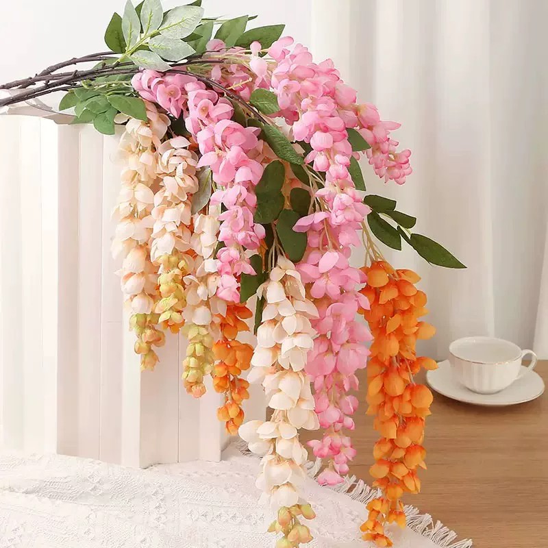 仿真紫藤花豆花串紫罗兰塑料绢花装饰藤蔓植物吊顶花婚庆假花藤条