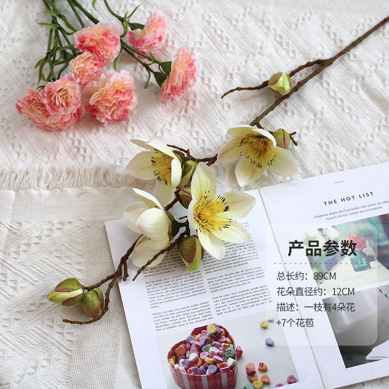 复古仿真木棉花枝店铺门头装饰花束户外栏杆造景不掉色仿真花枝条