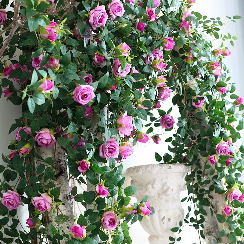 仿真玫瑰花藤条假花缠绕空调拍照打卡造景装饰管道藤蔓月季花