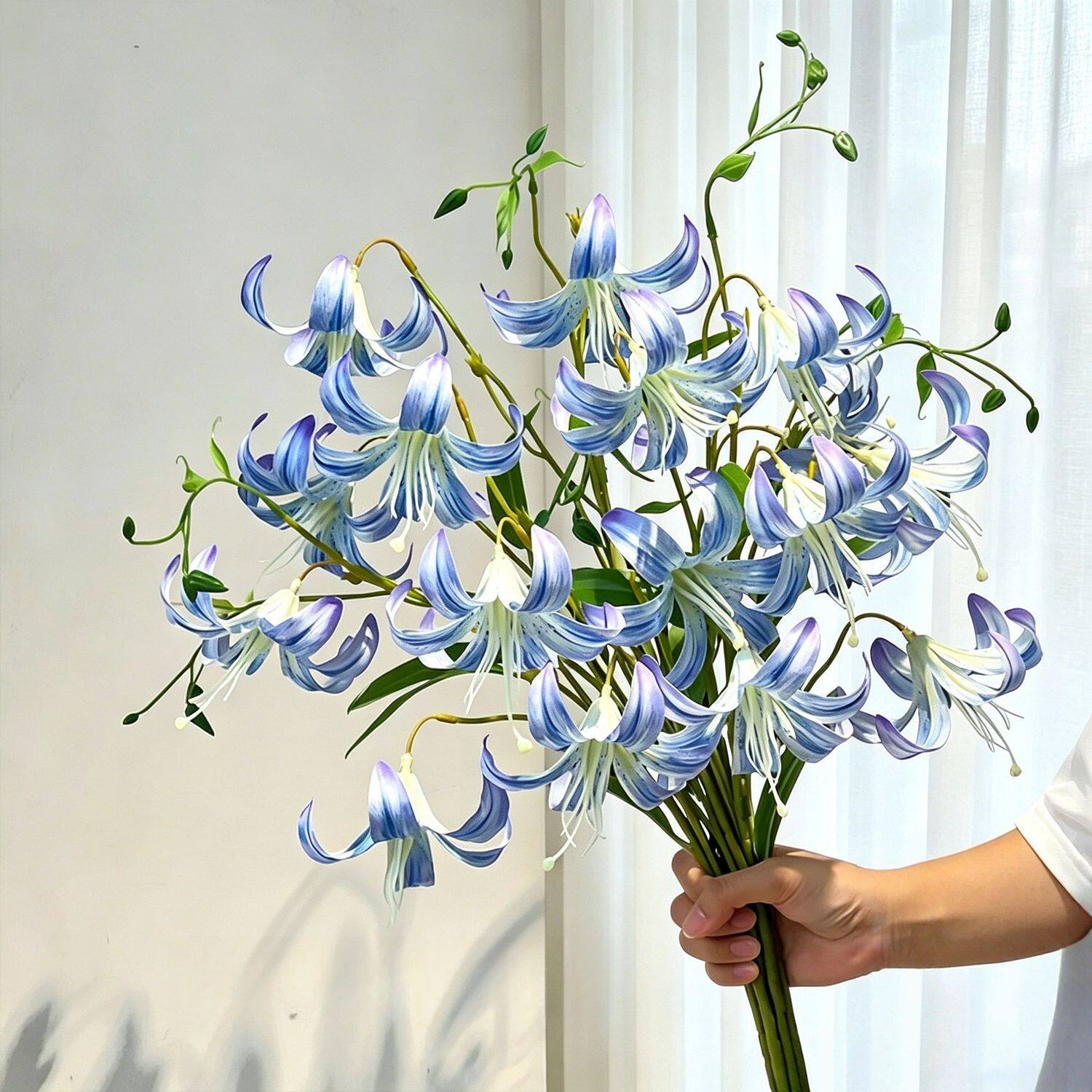 蓝紫色百合仿真花束清新摆件高级感逼真客厅餐桌装饰品插花花艺