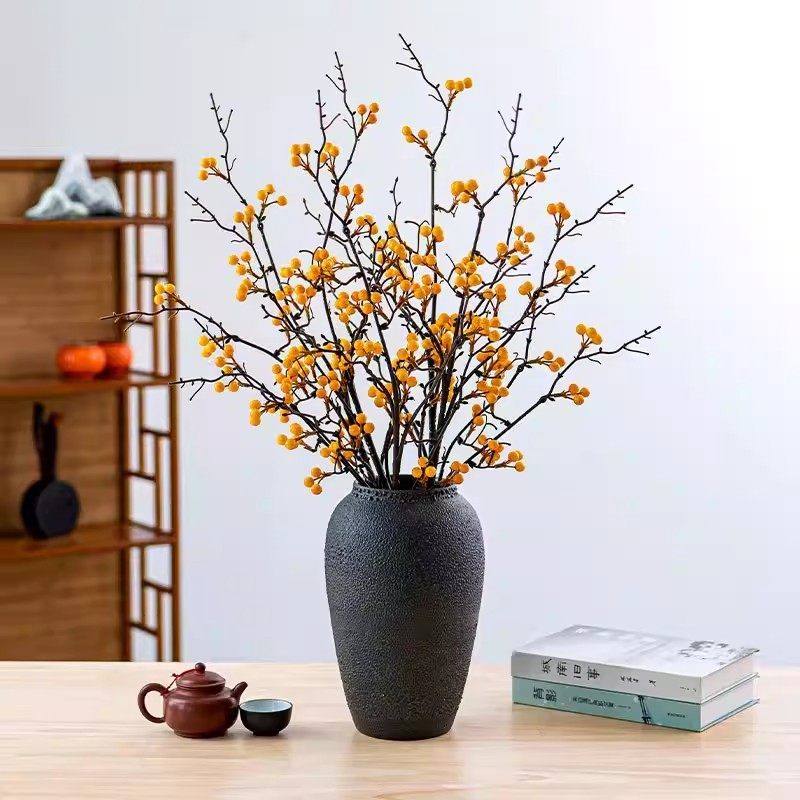 仿真冬青红果子发财果高级感逼真客厅摆件过新年年宵花干花装饰品