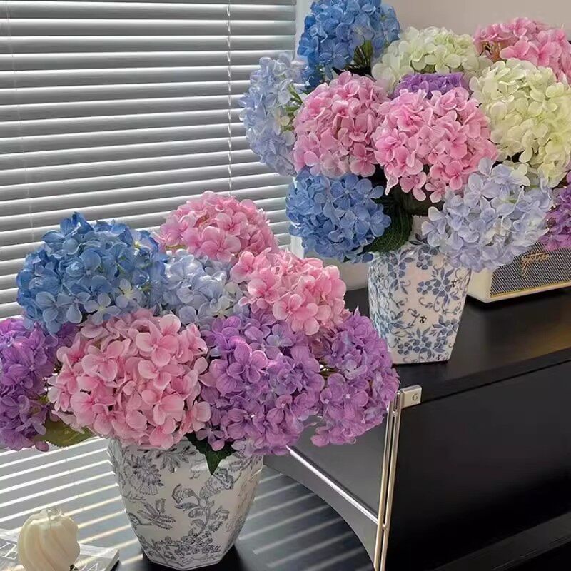 粉色手感保湿仿生绣球花仿真花束客厅餐桌花摆花高端花瓶摆件假花