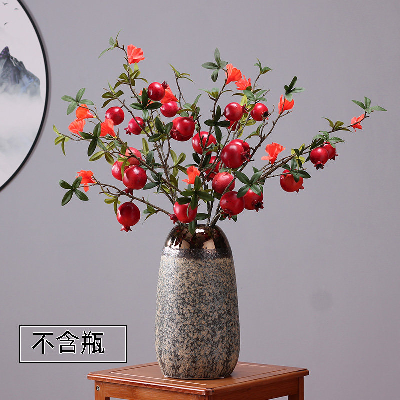新中式长枝仿真石榴果树枝假花玄关落地插花浆果花艺家居摆设