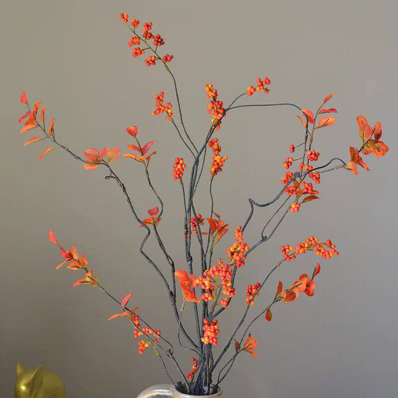 仿真串串金果秋叶枝条发财果假花中式餐厅桌面过年氛围感插花