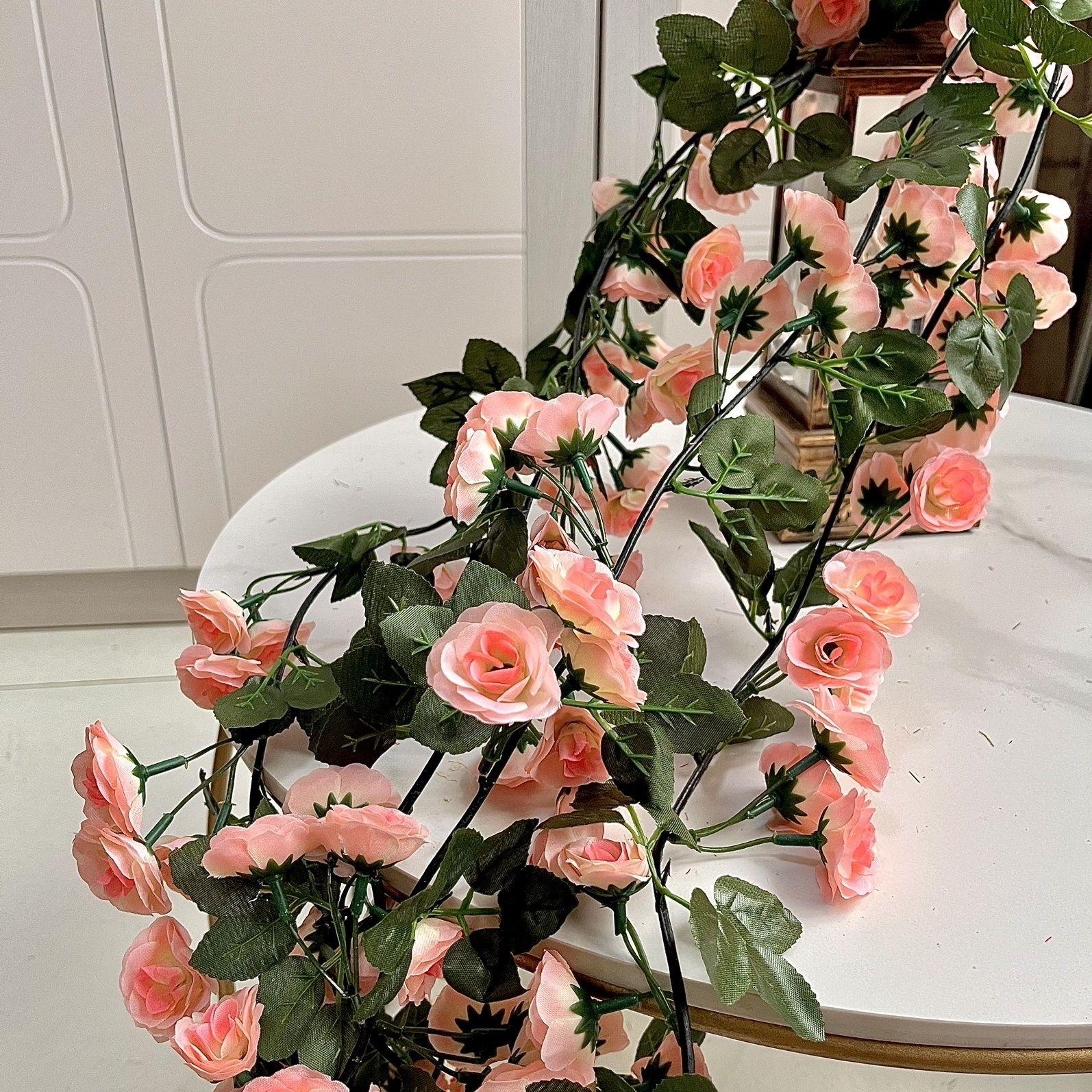 仿真玫瑰花藤假花长条空调管道缠绕藤蔓装饰遮挡仿真花挂墙墙面