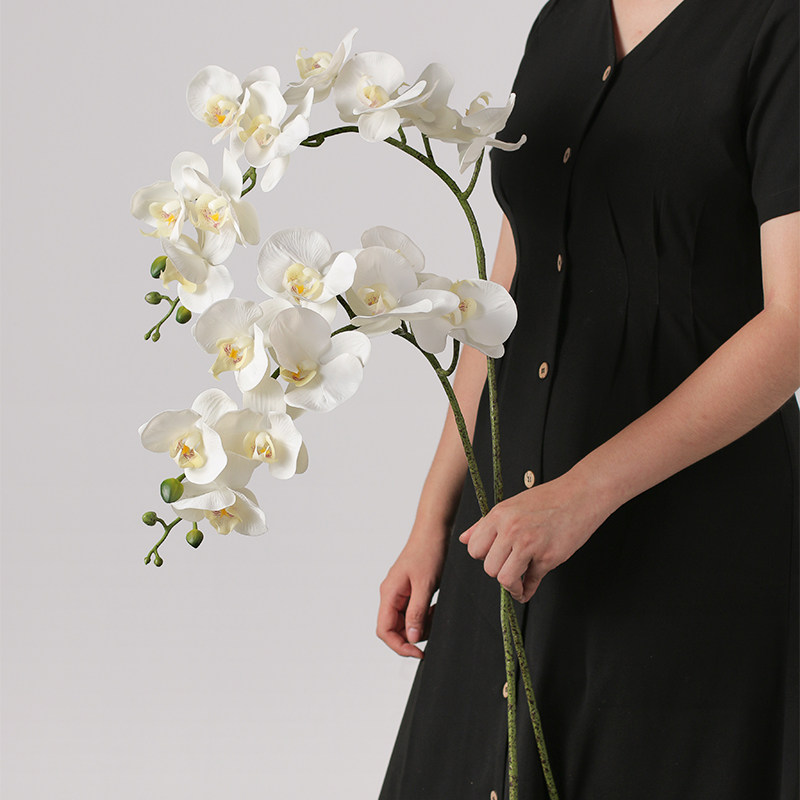 手感保湿3D9头蝴蝶兰仿真花假花客厅玄关电视柜轻奢装饰餐桌摆件