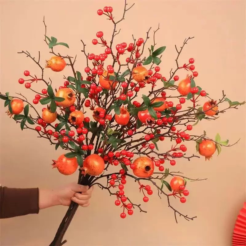 石榴花仿真花假花摆设红果发财果