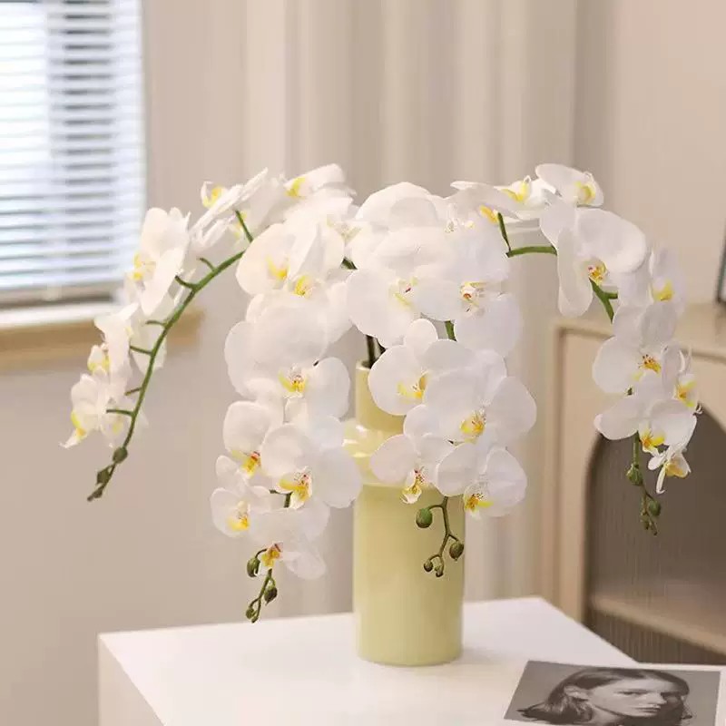 新中式九头仿真蝴蝶兰 高品质湿感假花客厅茶室插花摆设花艺