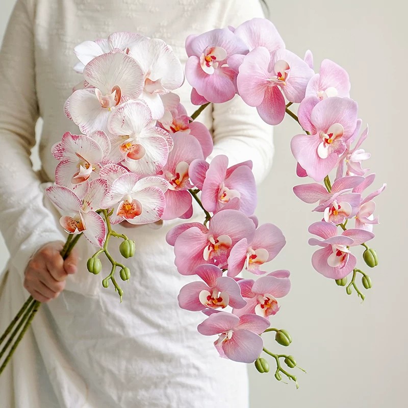 仿真蝴蝶兰手感假花 新中式茶室插花玄关台面高端花艺装饰摆件