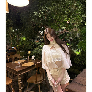 高腰短裤 2026春季 花朵蕾丝吊带 ins小众设计感披风短外套女 新款