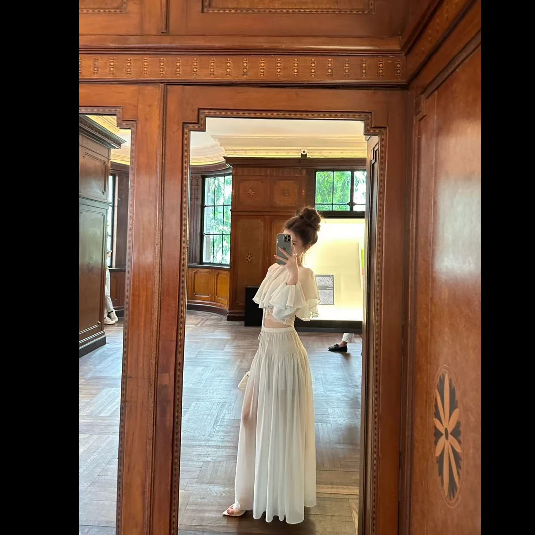 风一吹就仙了 叠韵风致仙女风斗篷披肩上衣女配薄款气质裙裤套装