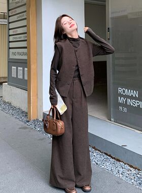 美拉德风休闲马甲阔腿裤套装女2026秋季两件套日式穿搭复古温柔潮