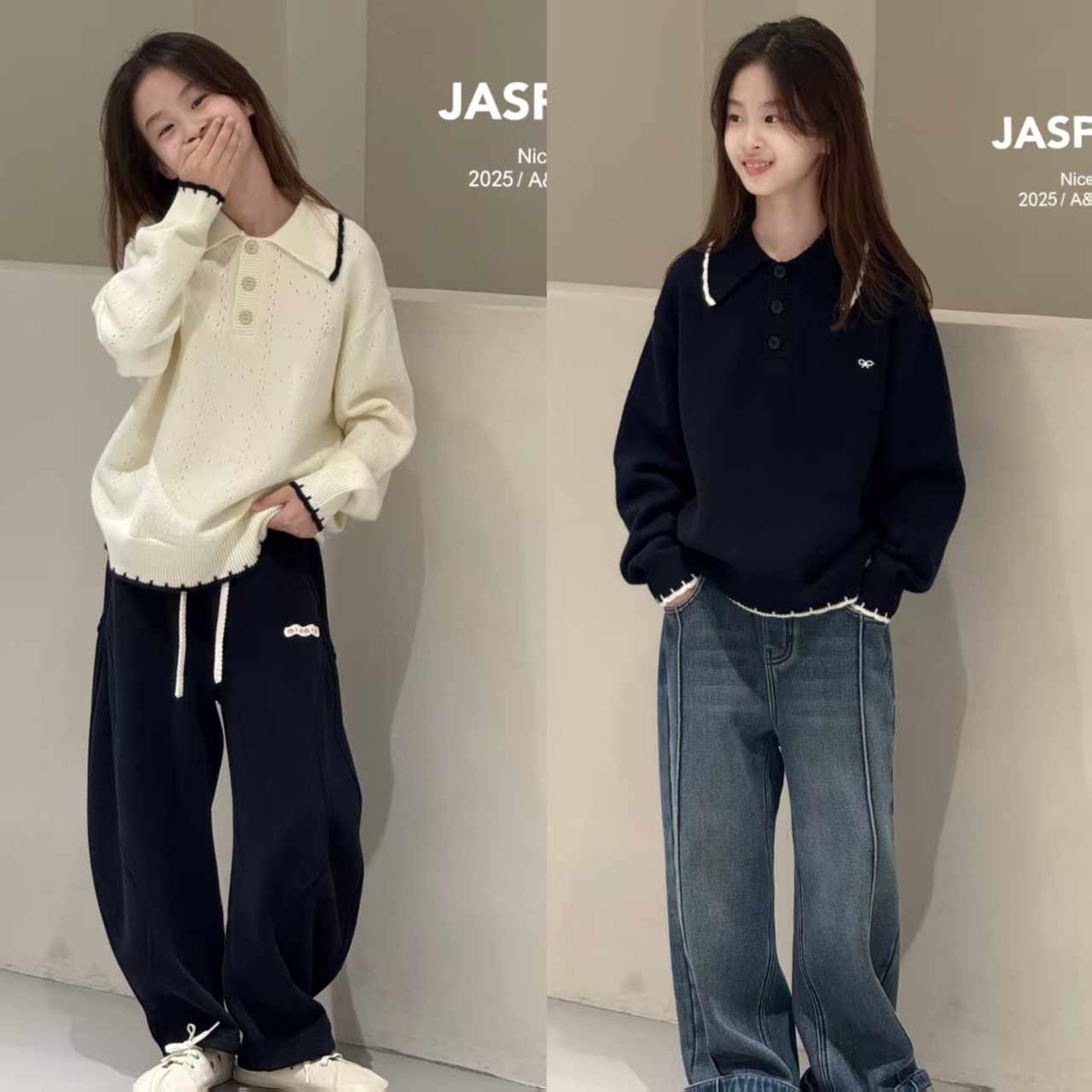 Jasper kids韩国波拉童装2025秋冬新款韩版中大童女童甜百搭毛衣