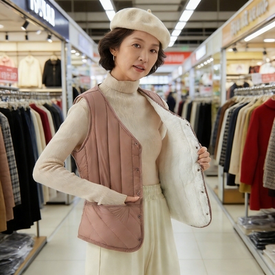 女士冬季保暖加大加厚加绒居家青年内搭坎肩羊羔毛棉马甲女款8703