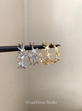 CuteDouu 耳畔蝶叠 法式设计感立体蝴蝶耳环vintage复古耳圈耳饰