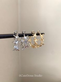 CuteDouu 耳畔蝶叠 法式设计感立体蝴蝶耳环vintage复古耳圈耳饰