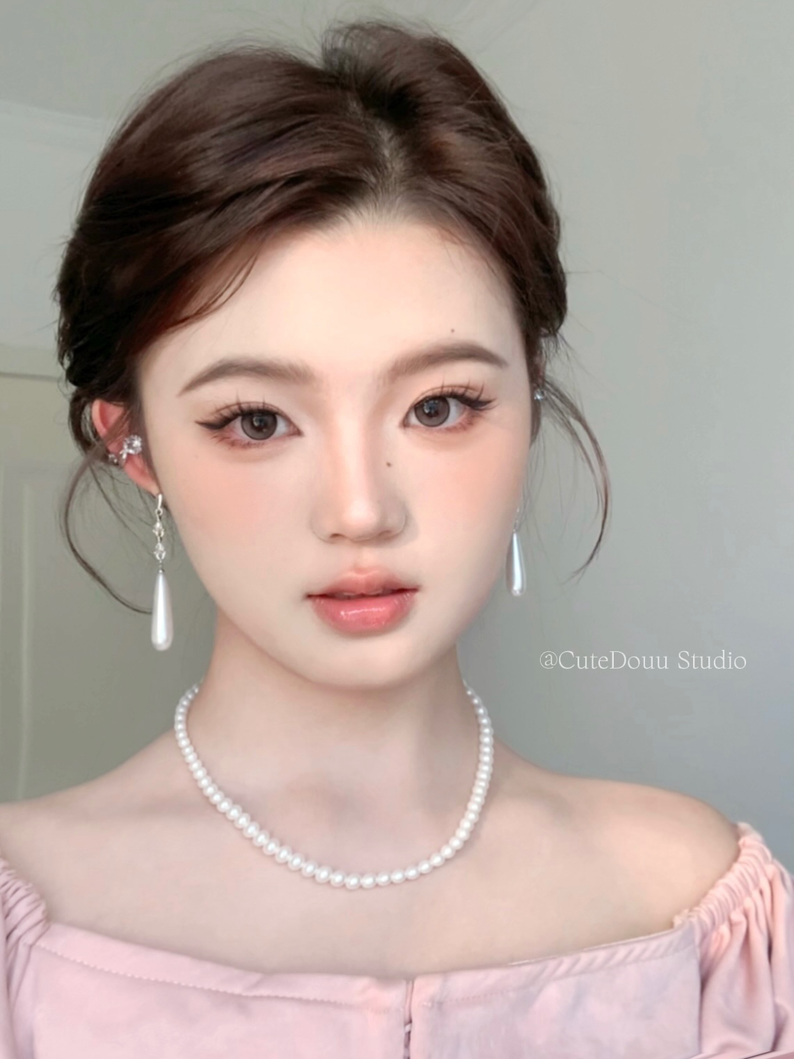 CuteDouu 浪漫日记 有耳夹！清冷温柔百搭闪锆长款水滴珍珠耳钉女