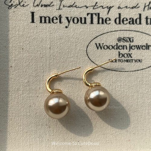 CuteDouu浅香槟高光珍珠耳钉女