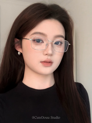 CuteDouu 高智姐感 素颜也适配！定制超轻版日系银丝方框眼镜架女
