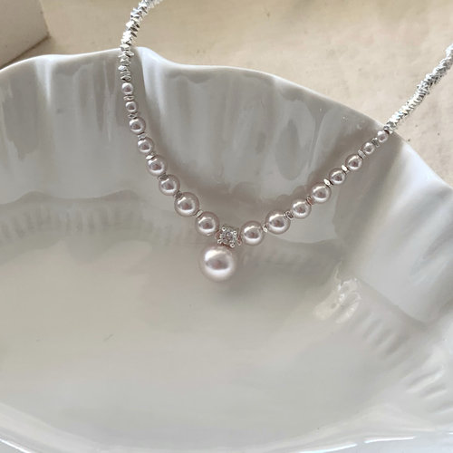 CuteDouu素银珍珠玫瑰曼塔项链