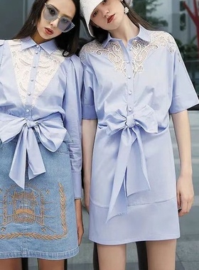 Lacow兰gioya迷雅秋160M码蓝色洗水牛仔刺绣高腰通勤半身裙A字裙