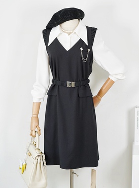 （不退换）兰fort卡芙柜价1798假两件翻领套头长袖连衣裙160M码女