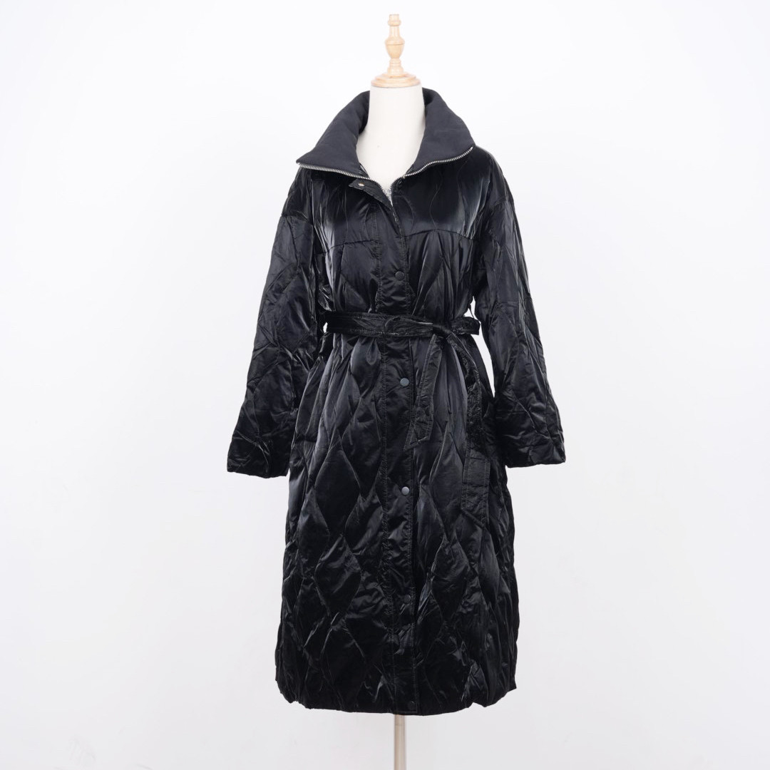 25冬弟壹俪人黑色仿丝绒长款立领羽绒服90白鸭绒针织拼接羽绒外套