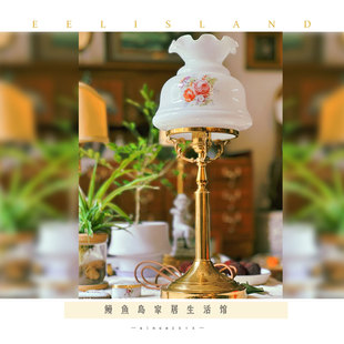 法式中古风复古花苞玻璃电台灯黄铜床头灯书桌黄铜灯过道灯具夜灯