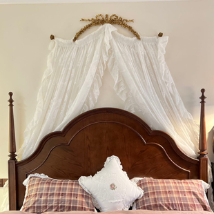 原创黄铜床幔架床头帘玫瑰蝴蝶结蕾丝公主家居装 饰卧室拍摄背景