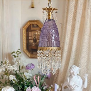 法式 玄关灯紫色床头灯黄铜灯过道壁灯 中古风复古水晶玻璃黄铜欧式