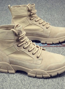 2022秋冬季真皮马丁靴男英伦高帮保暖棉鞋作战术沙漠军工装训靴子