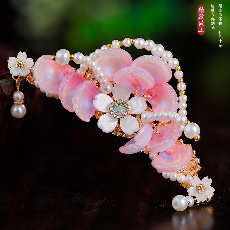 汉服头饰古装粉色合金纯手工U钗冠琉璃花朵少女古风发冠复古头饰,饰品/流行首饰/时尚饰品新,发饰,淘宝优惠券,粉丝福利购,淘宝优惠卷