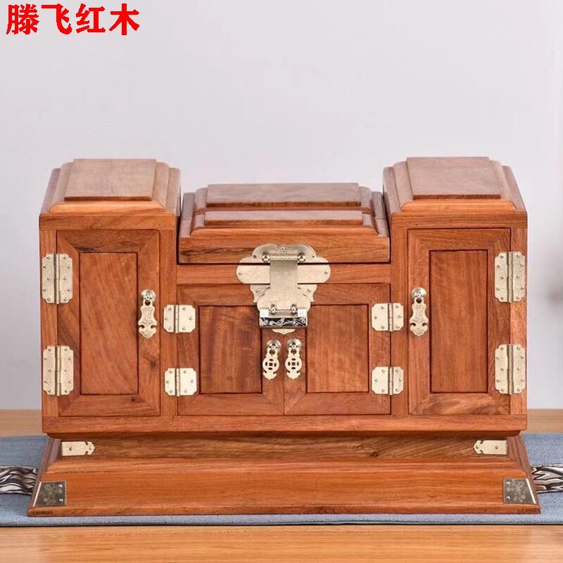 大红酸枝荷塘月色复古首饰盒