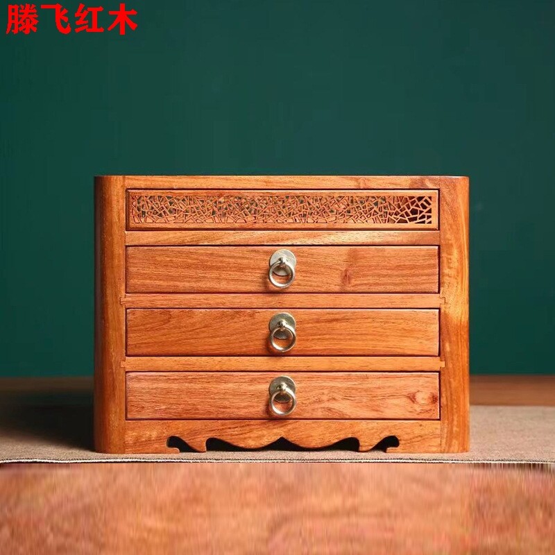 缅甸花梨木茶饼收纳盒木质中式抽屉式茶叶分茶盘普洱茶盒红木送礼