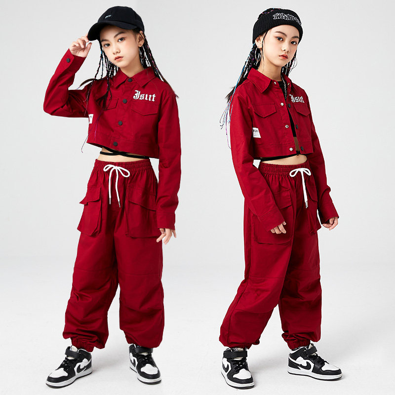 女童爵士舞服装模特t台走秀jazz露脐装嘻哈套装街舞儿童潮演出服