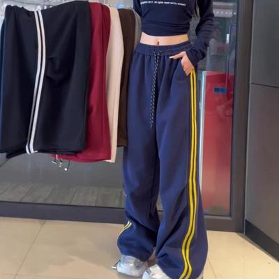 美式双杠休闲卫裤女加绒2024新款