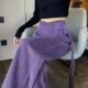 女2025秋冬高腰显瘦加绒加厚休闲裤 新中式 国风紫色灯芯绒阔腿裤 子