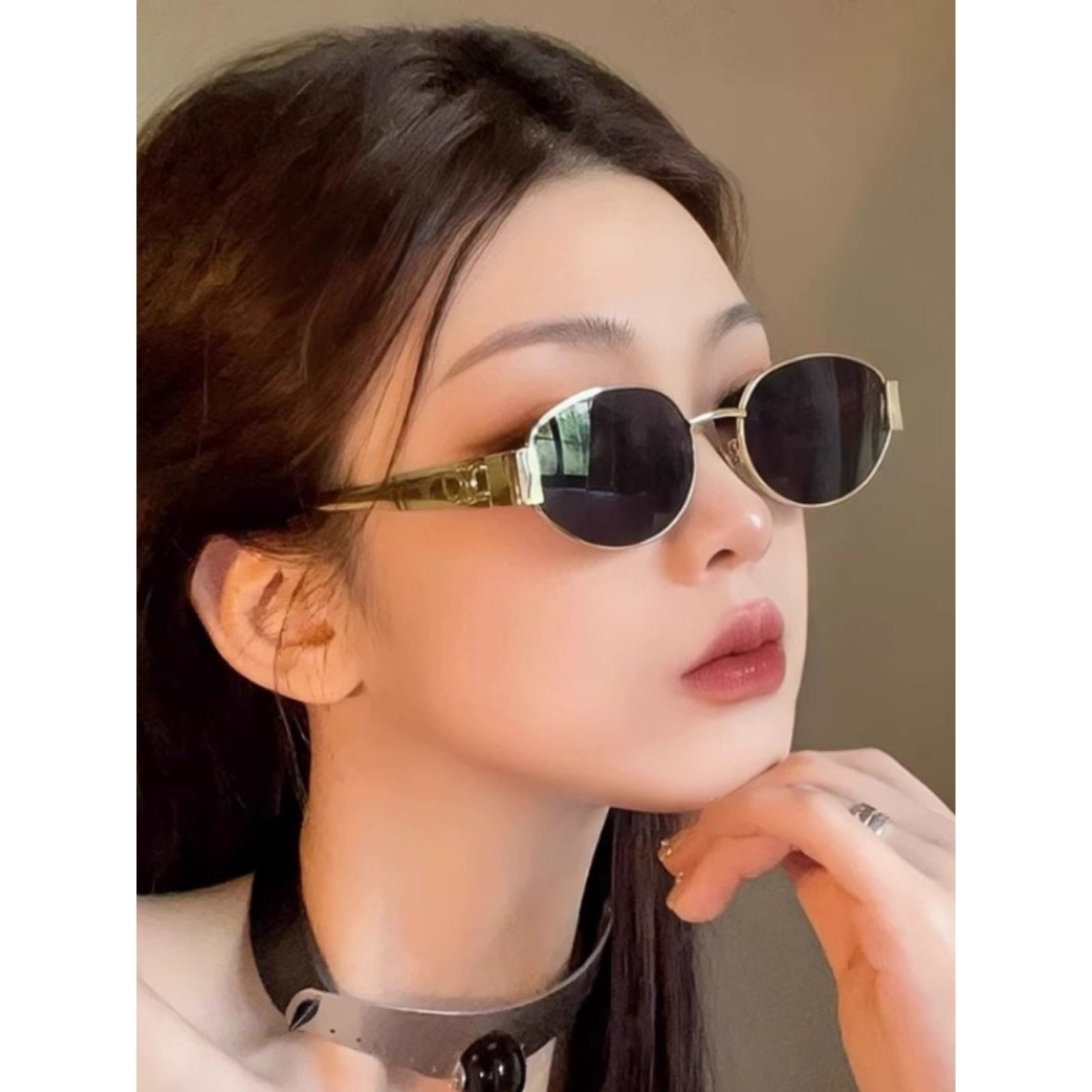 猫眼墨镜女高级感2026新款复古凯旋门金属椭圆偏光太阳镜防紫外线