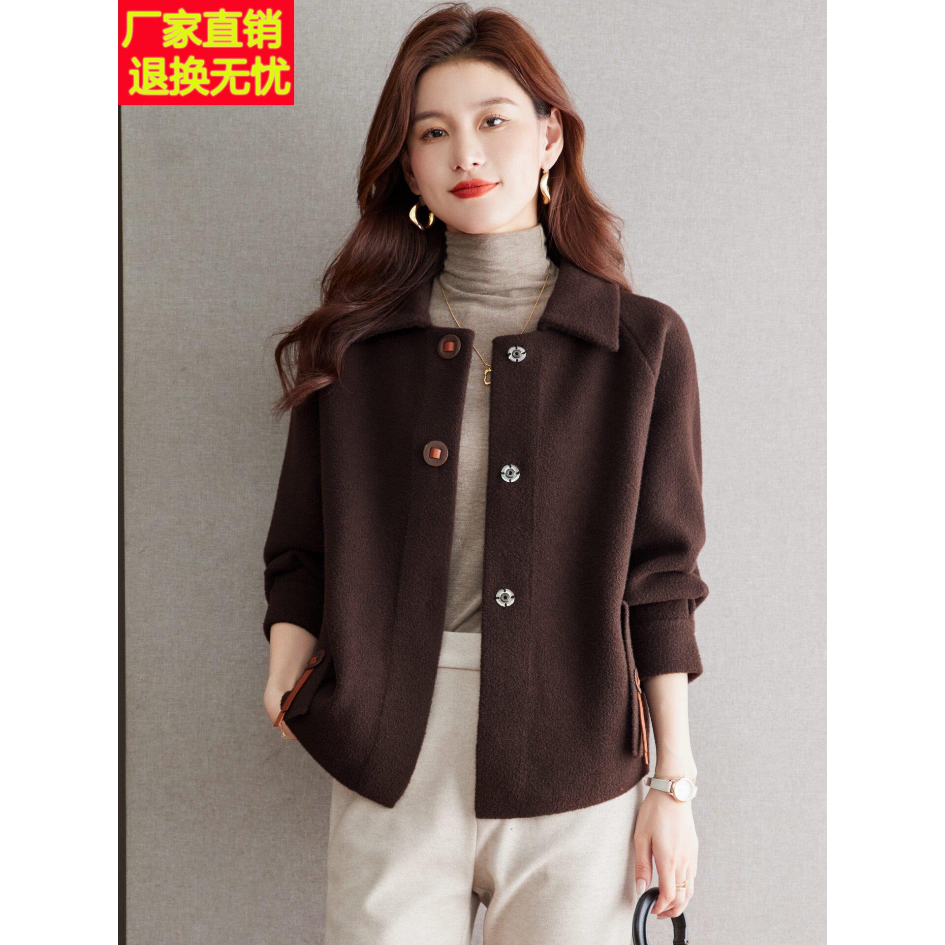 羊毛短外衣的妇女2025新款秋冬外穿休闲毛衣开衫翻领加厚羊毛针织