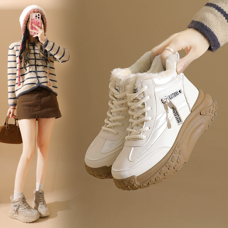 加绒高帮小白鞋女2025冬季新款学生ins韩版保暖休闲棉鞋K6727