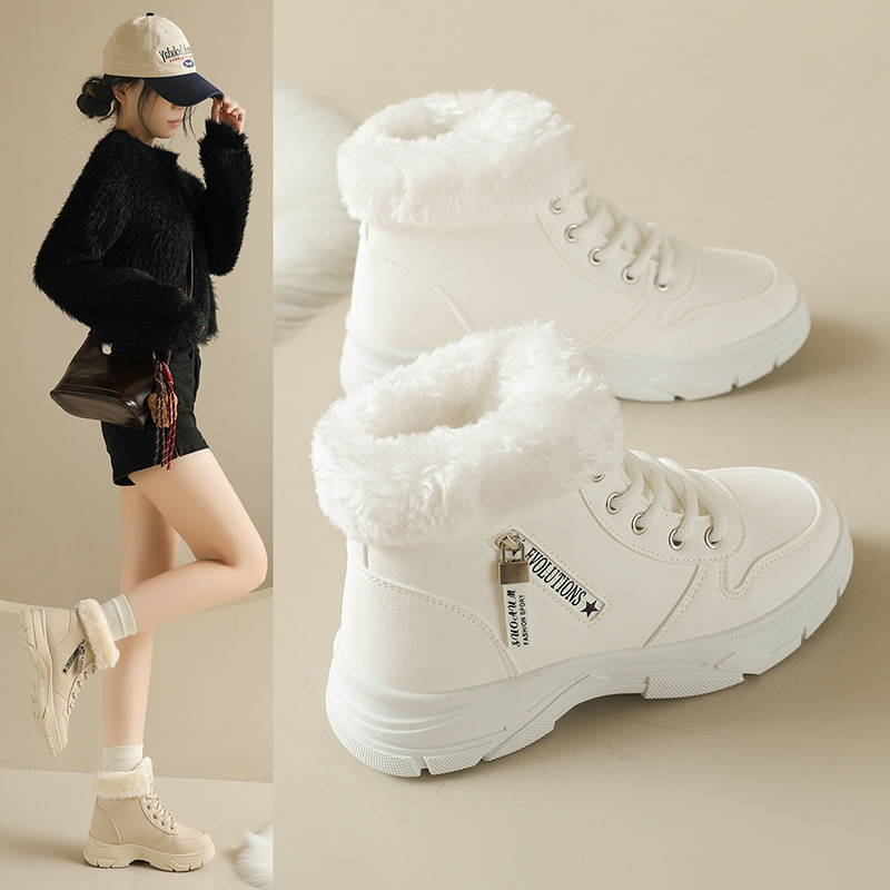 加绒高帮雪地靴女2025冬新款跨境大码ins韩版保暖休闲鞋棉鞋H006