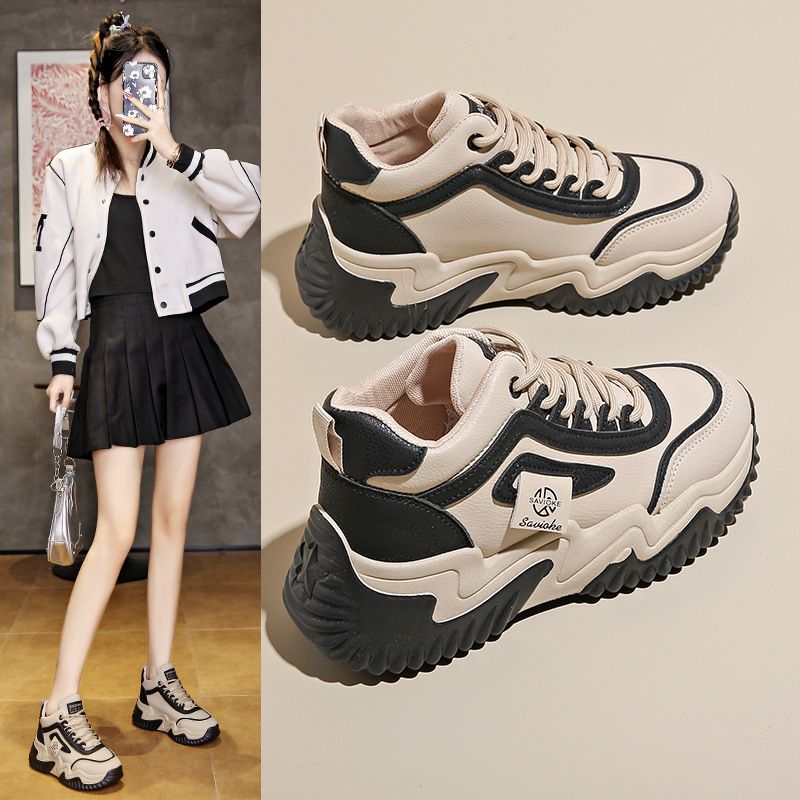 2024秋季新款ins韩版中帮小白鞋女学生厚底百搭休闲运动板鞋1303