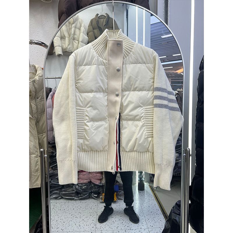 时尚立领拼接针织棉衣白色短款棉服冬季加厚小个子保暖面包服外套