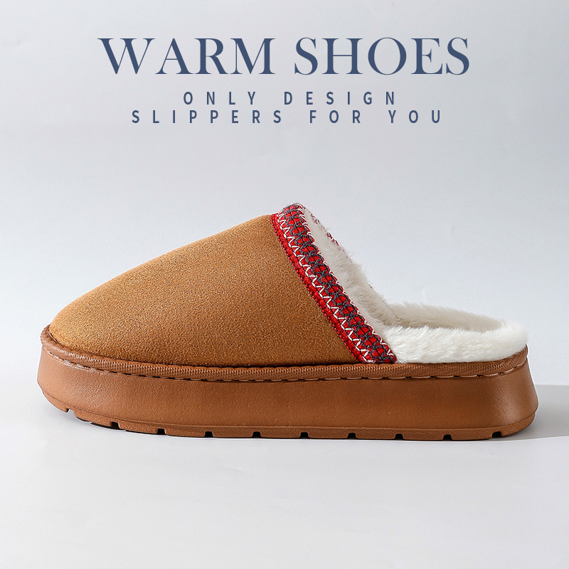 跨境款拖鞋 秋冬季居家保暖防滑平底情侣款时尚简约包头毛毛拖鞋