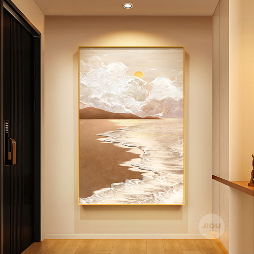 奶油风海浪玄关装饰画唯美沙滩客厅落地挂画入户正对墙侘寂风壁画